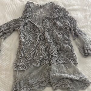 Elegant Gray Lace Women's Blouse